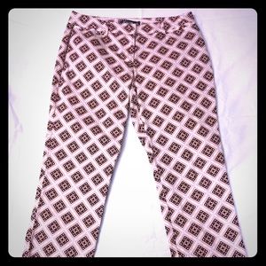 Tan, White, Pink, & Black Patterned Trousers